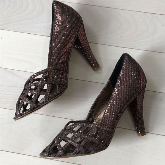 ALDO Women's Web Caged Upper Slip-on Glittery Pump Heel Brown Size 40 - Picture 3 of 7